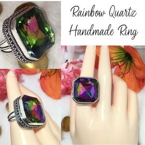 Mystical Rainbow Quartz Chunky Handmade Boho Ring